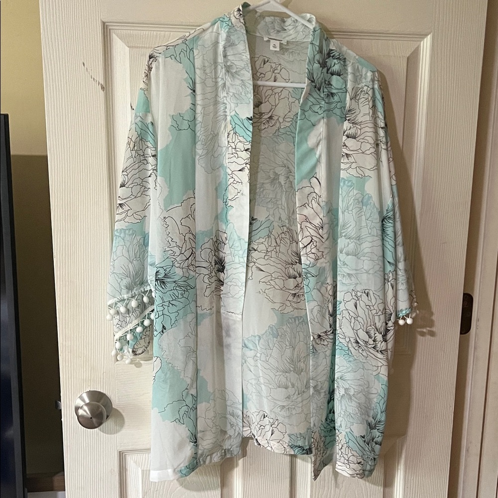 Westport Mint Floral Sheer Layering Kimono XL